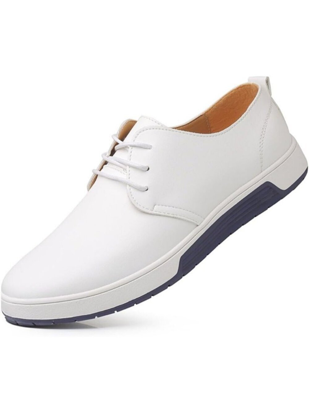 konhill Men's Pt White PU Leather Lightweight Breathable Lace Up Flat Sneakers
